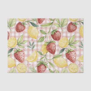 Watercolor Strawberries & Lemons on Blush Plaid Tissue Paper