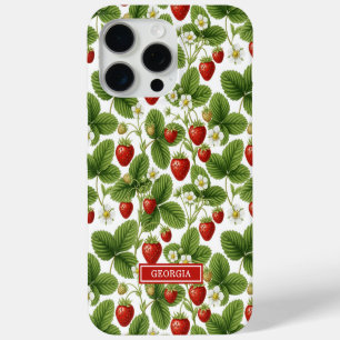 Watercolor Strawberries Monogrammed iPhone 15 Pro Max Case