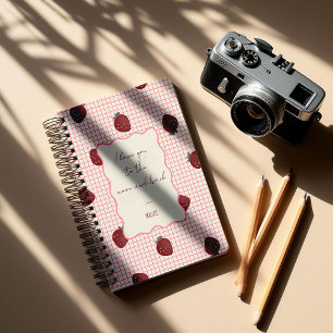 Watercolor Strawberries on Pink Grid- Valentine Planner