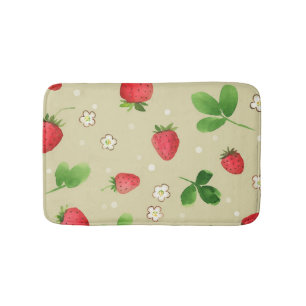 Watercolor strawberries pattern bath mat