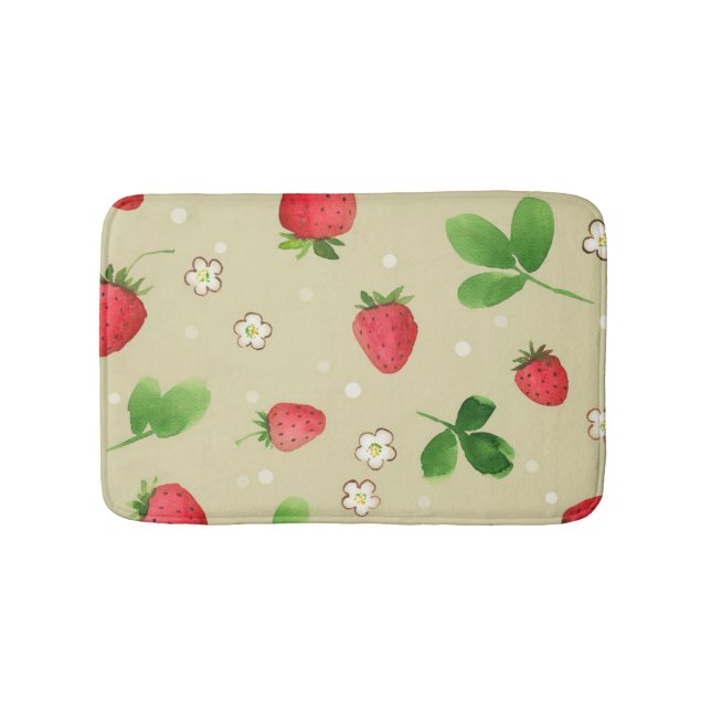 Watercolor strawberries pattern bath mat (Front)