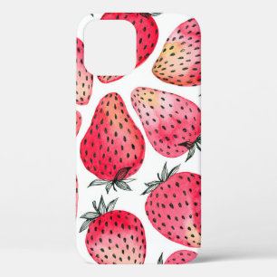 Watercolor strawberries pattern. iPhone 12 case