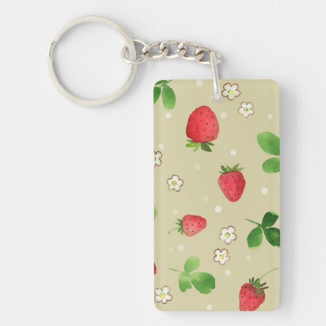 Watercolor strawberries pattern key ring (Front)