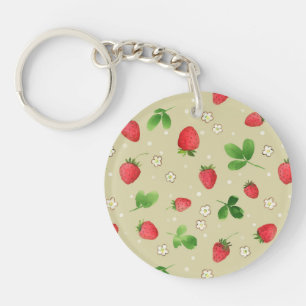 Watercolor strawberries pattern key ring
