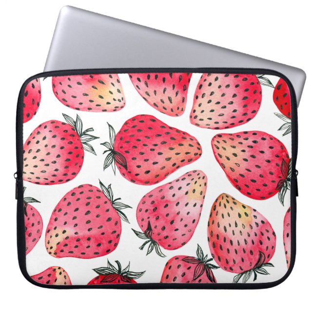 Watercolor strawberries pattern. laptop sleeve (Front)