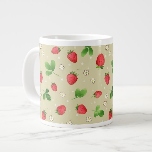 Watercolor strawberries pattern large coffee mug (Front Left)