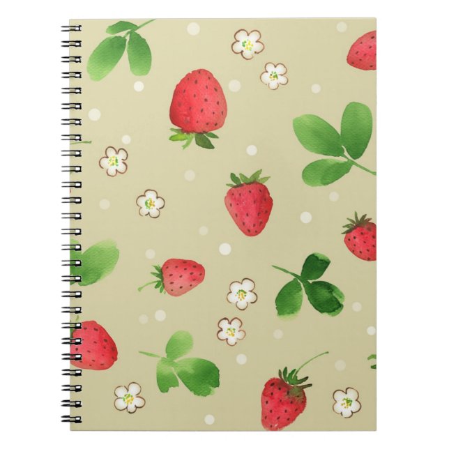 Watercolor strawberries pattern notebook (Front)
