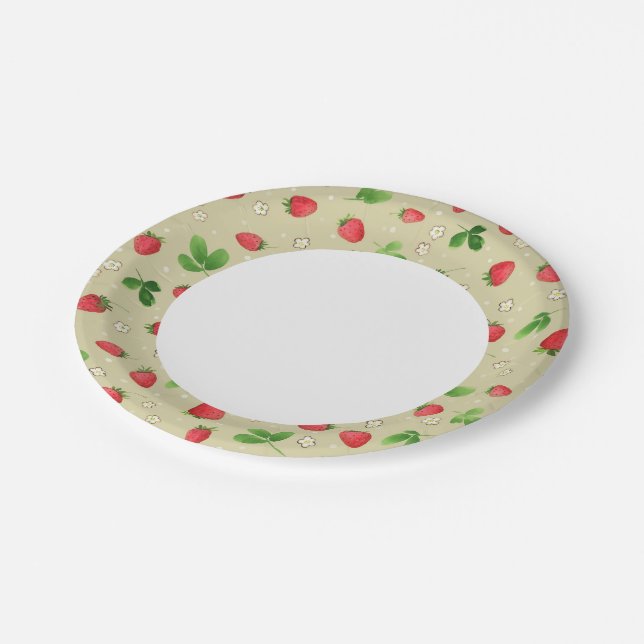 Watercolor strawberries pattern paper plate (Angled)