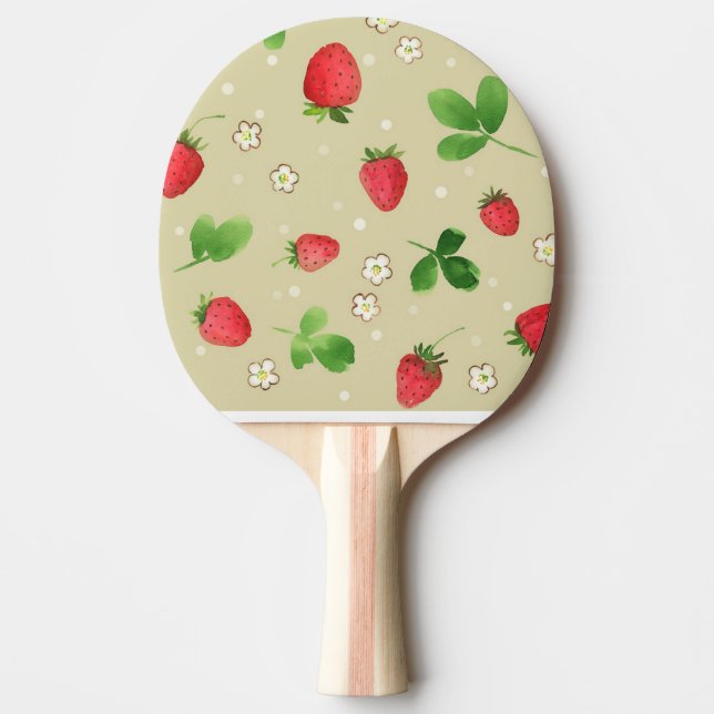Watercolor strawberries pattern ping pong paddle (Front)