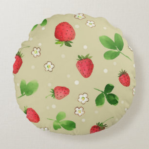 Watercolor strawberries pattern round cushion
