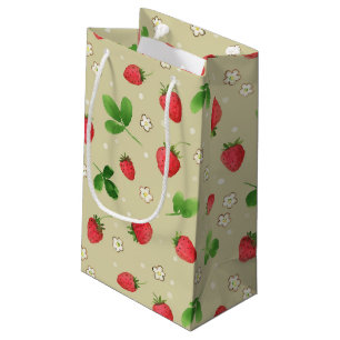 Watercolor strawberries pattern small gift bag