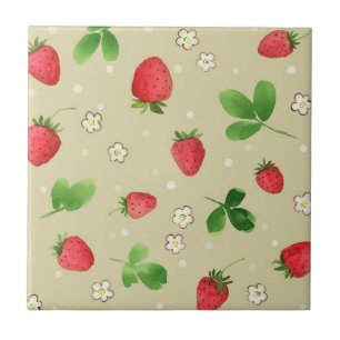 Watercolor strawberries pattern tile