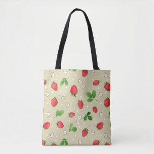 Watercolor strawberries pattern tote bag