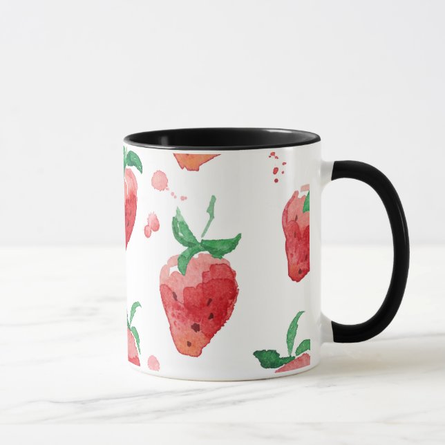 Watercolor Strawberries Pink & Red Painted Berries Mug (Right)