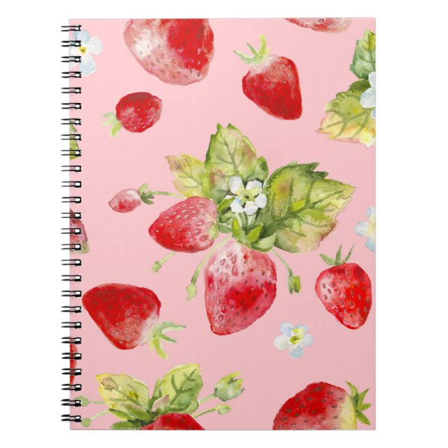 Watercolor strawberries, seamless, fruity pattern. notebook (Front)