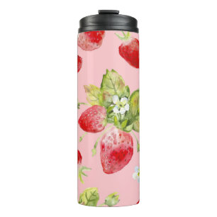 Watercolor strawberries, seamless, fruity pattern. thermal tumbler