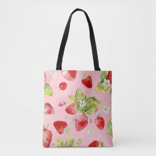 Watercolor strawberries, seamless, fruity pattern. tote bag