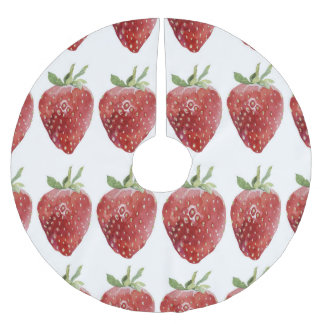 Watercolor strawberries: seamless pattern brushed polyester tree skirt