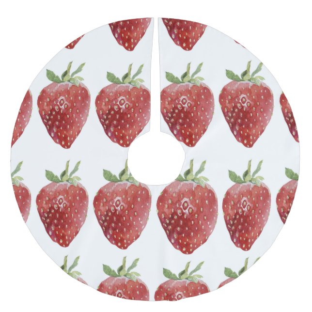 Watercolor strawberries: seamless pattern brushed polyester tree skirt (Front)