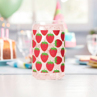 Watercolor Strawberries Seamless Pattern Can Glass