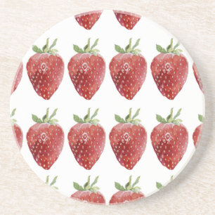Watercolor strawberries: seamless pattern coaster