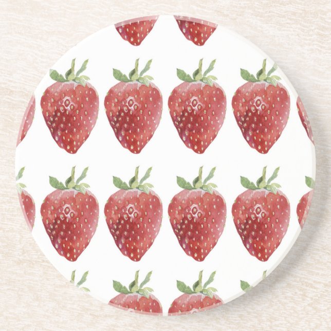 Watercolor strawberries: seamless pattern coaster (Front)
