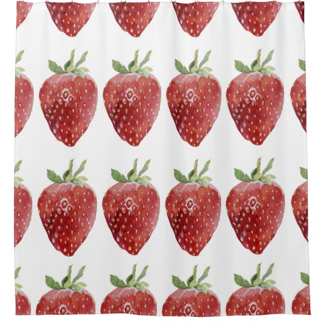 Watercolor strawberries: seamless pattern shower curtain (Front)