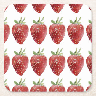 Watercolor strawberries: seamless pattern square paper coaster