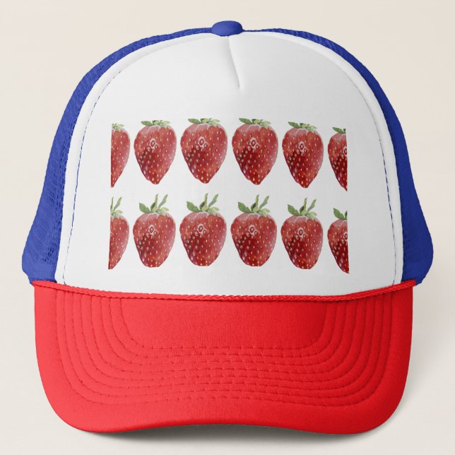 Watercolor strawberries: seamless pattern trucker hat (Front)