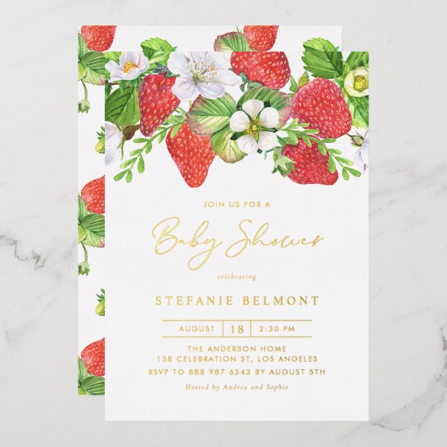 Watercolor Strawberries Summer Baby Shower (Front/Back)