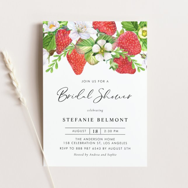 Watercolor Strawberries Summer Bridal Shower Invitation (Creator Uploaded)