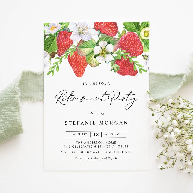 Watercolor Strawberries Summer Retirement Party Invitation (Creator Uploaded)