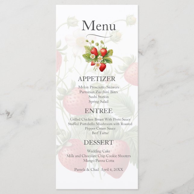 Watercolor Strawberries Wedding Menu (Front)