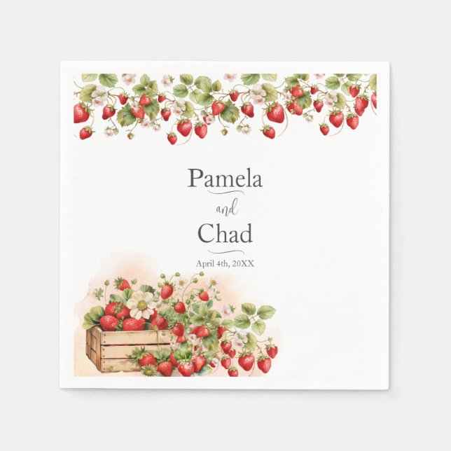 Watercolor Strawberries Wedding Napkin (Front)