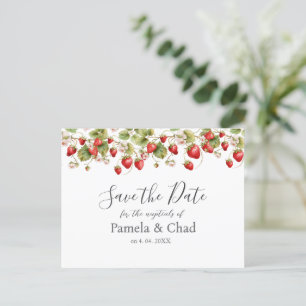 Watercolor Strawberries Wedding Save the Date Postcard