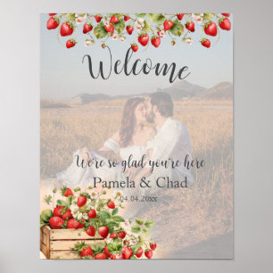 Watercolor Strawberries Wedding Welcome Photo Poster