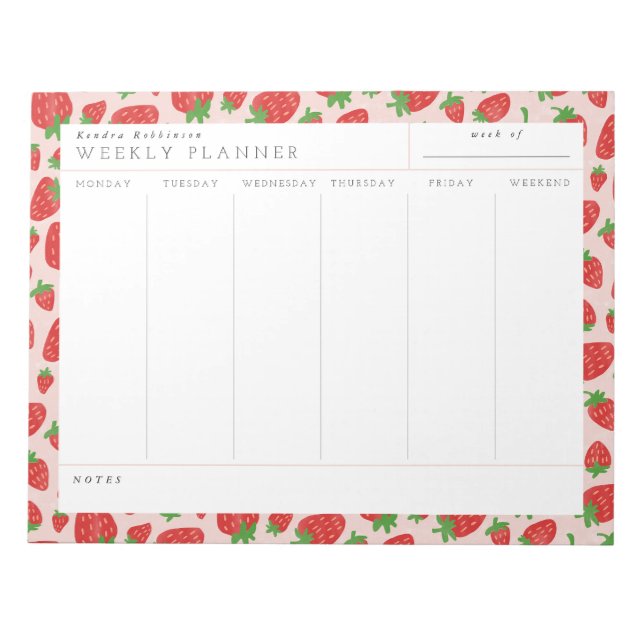 Watercolor Strawberries Weekly Planner Notepad (Front)