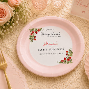 Watercolor Strawberries Whimsical Baby Shower Paper Plate