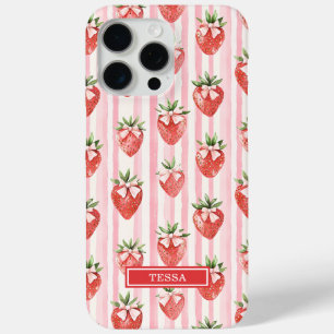 Watercolor Strawberries With Coquette Bows iPhone 15 Pro Max Case