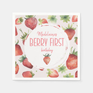 Watercolor Strawberry 1st Berry First Birthday   Napkin