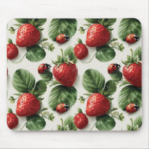 Watercolor Strawberry and Ladybug Seamless Pattern Mouse Pad