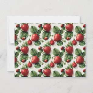 Watercolor Strawberry and Ladybug Seamless Pattern Postcard