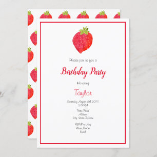 Watercolor Strawberry and Pattern Invitation