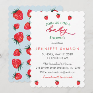 Watercolor Strawberry Baby Shower Invite