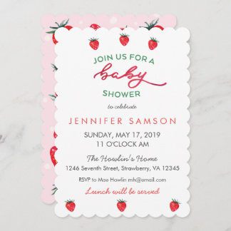 Watercolor Strawberry Baby Shower Invite Pink