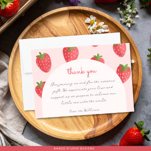 Watercolor Strawberry Baby Shower Thank You Cards