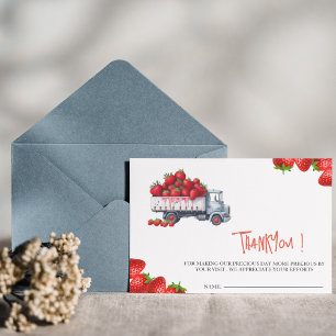 Watercolor Strawberry baby shower thankyou card