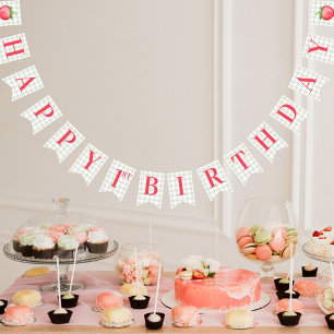 Watercolor Strawberry Berry First Birthday Party Bunting