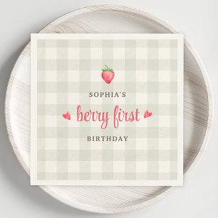 Watercolor Strawberry Berry First Birthday Party Napkin