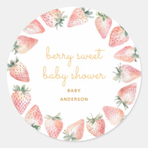 Watercolor Strawberry Berry Sweet Baby Shower Classic Round Sticker